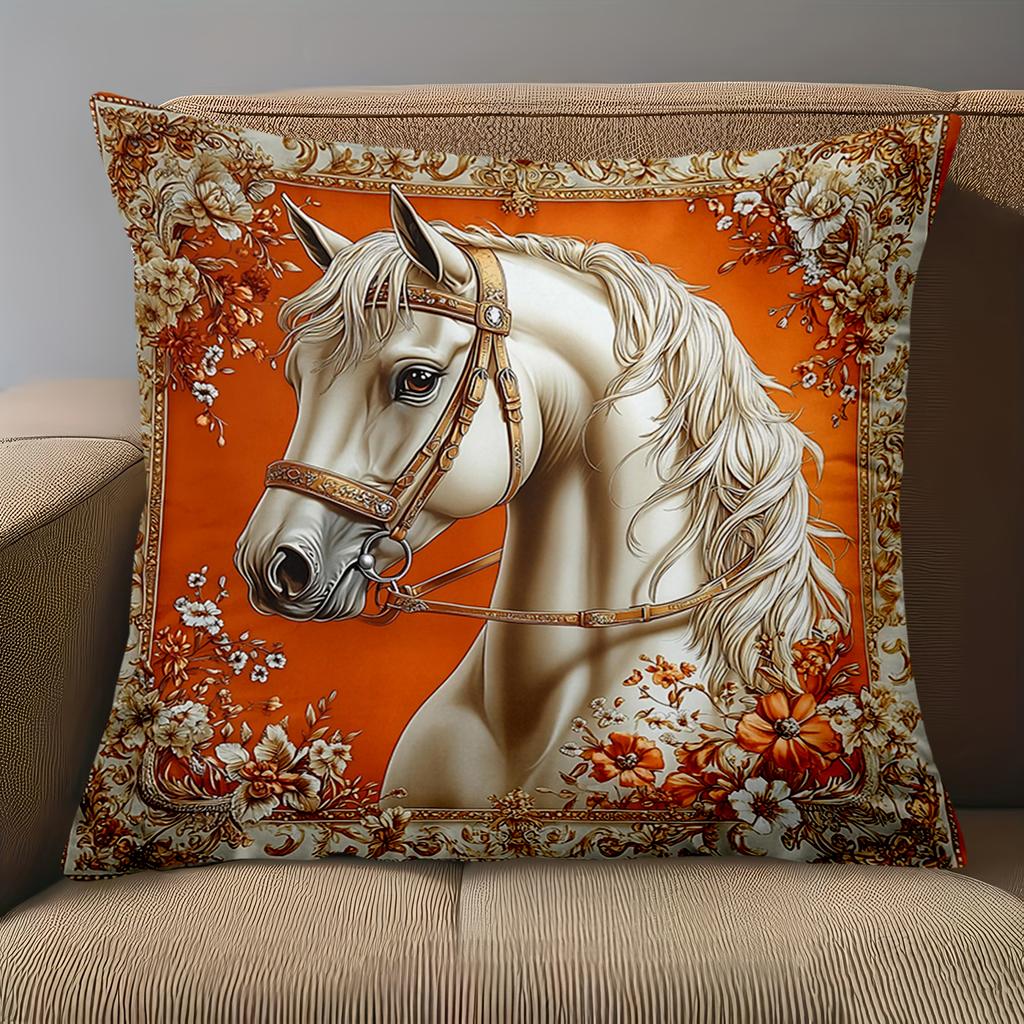 1 Pieces Exquisite Horse-Print Orange Floral Pattern Pillows Polyester pillowcase, sofa decorative cushion cov Headboard Pillow