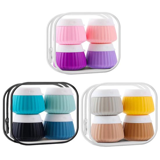 4Pcs 40ML Silicone Travel Bottle with Clear PVC Bag Leak Proof Reusable Facial Cream Lotion Sunscreen Storage Jar Portable Refillable Empty Toiletries