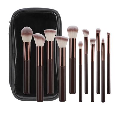 11-teiliges Make-up-Pinselset mit Griffen aus Massivholz: Enthält Puder-, Foundation- und Lidschattenpinsel
