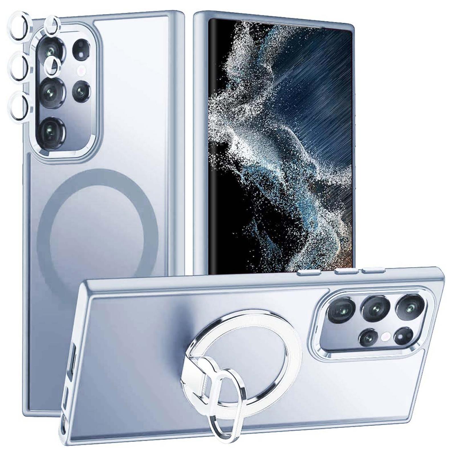 

For Samsung Galaxy S24 Ultra Magnetic Case Kickstand Phone Cover with Lens Protector Blue