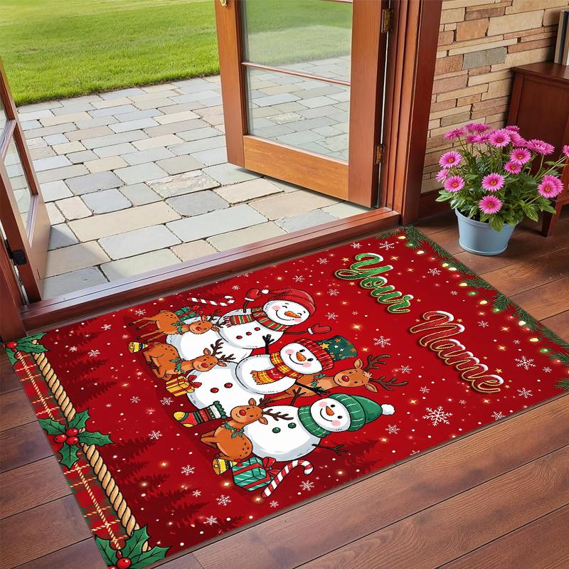 Christmas Custom Name Printed Square Area Rug Soft Non Slip Floor Carpet For Bedroom Holiday Gift