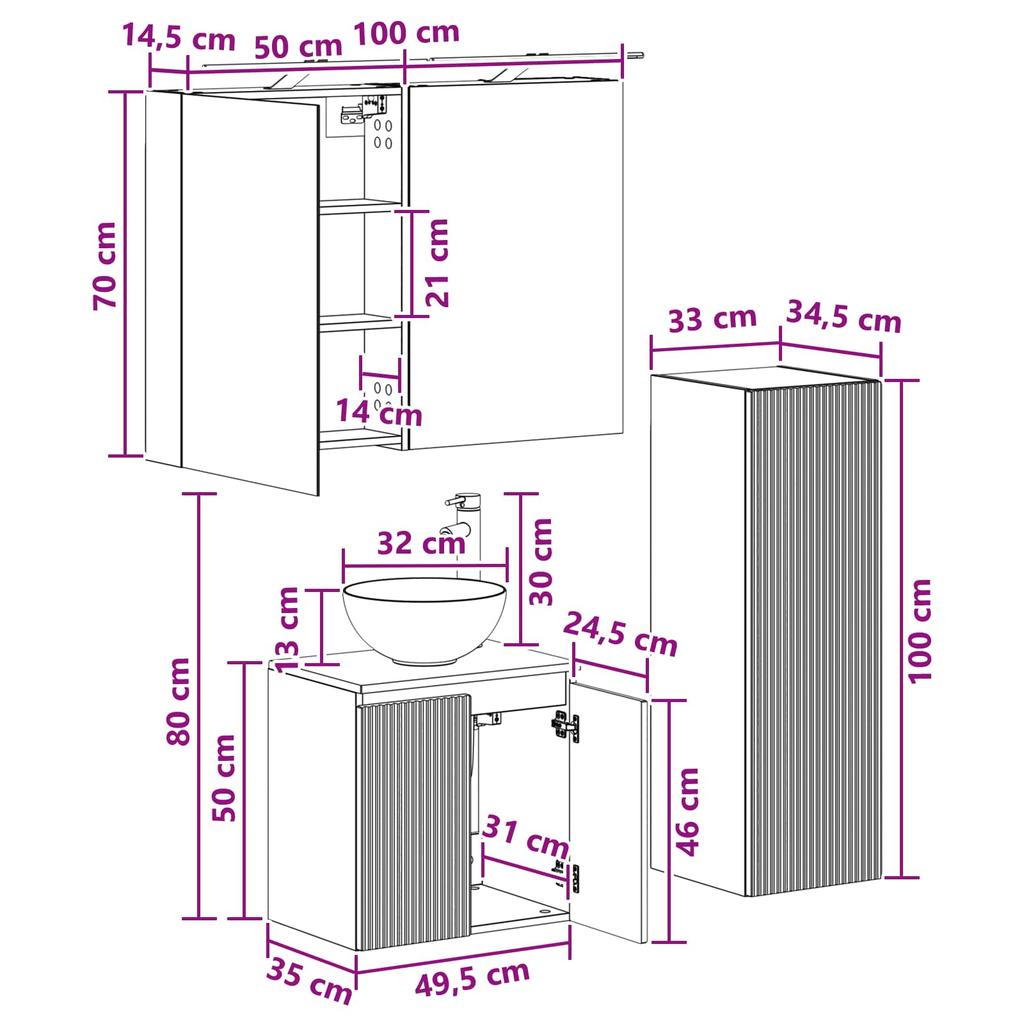 Bathroom Furniture Set 4 Pcs Smoked Oak