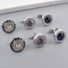 1 Pair Cufflinks Polished Smooth Surface Rhinestones Inlaid Round Shape Men Suit Shirt Cufflinks Shirt Button Replacement