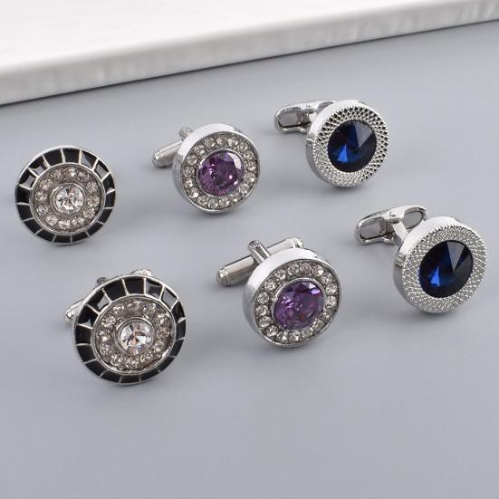 1 Pair Cufflinks Polished Smooth Surface Rhinestones Inlaid Round Shape Men Suit Shirt Cufflinks Shirt Button Replacement