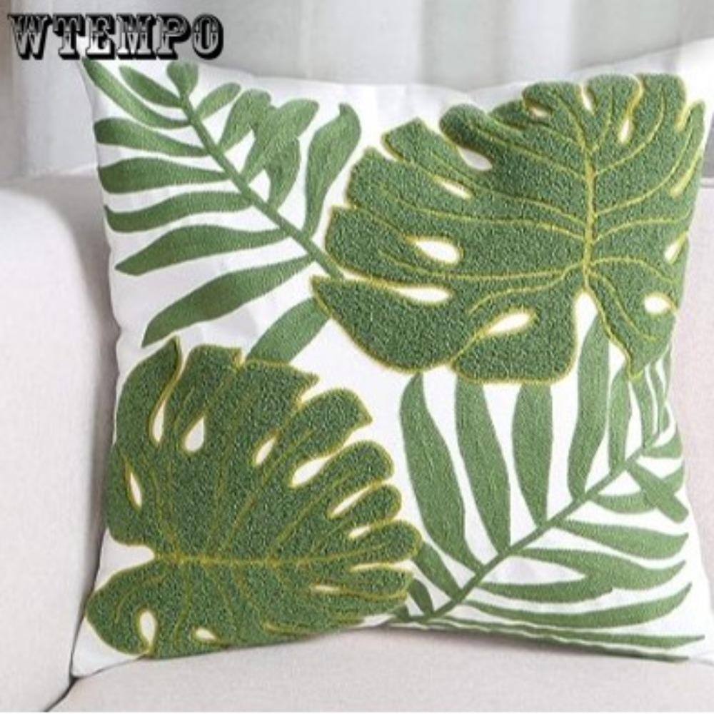 WTEMPO Green Leaf Sunflower Living Room Sofa Embroidery Cushion Throw Pillowcase