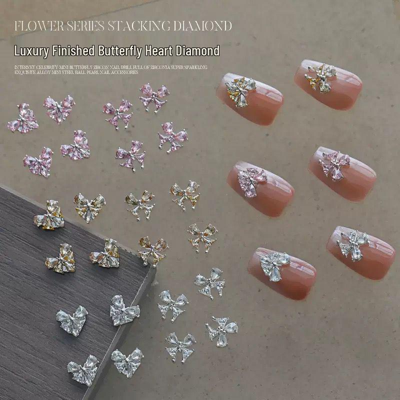 Fertige Maniküre Liebe: Glänzende Strass Schmetterling & Zirkon Nailart Dekorationen