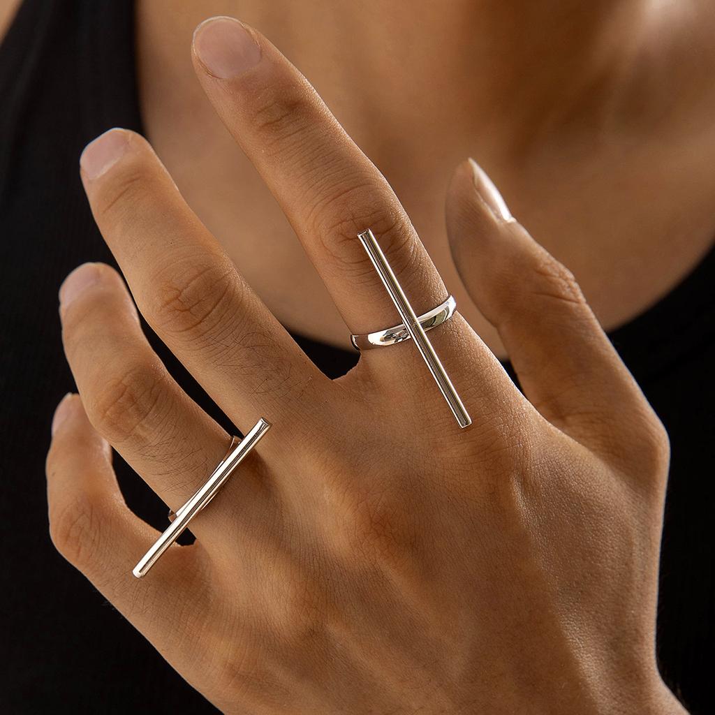 European and American Simple Straight Line Adjustable Ring, Hip-hop Style, Geometric Irregular Opening Bow Ring