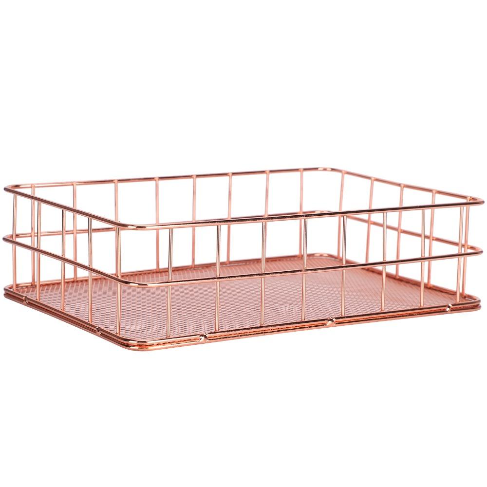 Rose Gold Desktop Organization Basket Iron Grid Wire Storage Organizer  Home Office