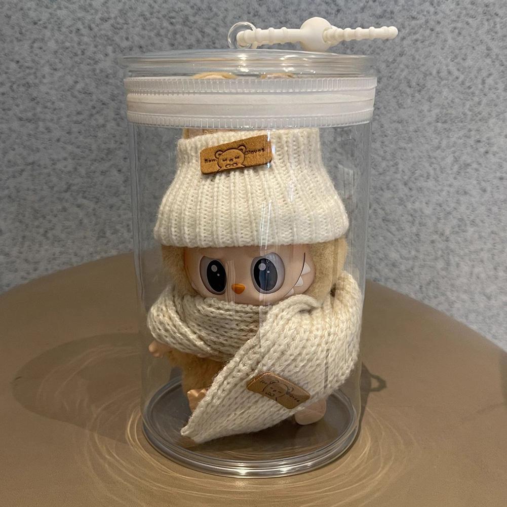 Pro 17cm Labubu V1/V2/V3 Průhledný válcovitý úložný vak na panenky Přenosný prachotěsný organizér pro plyšové panenky