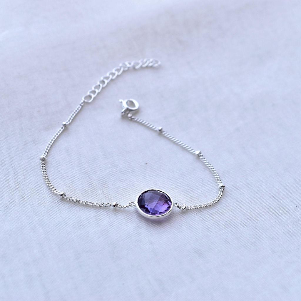 Natural Amethyst Bracelet Sterling Silver Handmade Bracelet Amethyst Chain Bracelet for Women Healing Gemstone Bracelet Unique Gifts