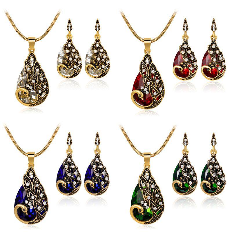 Stunning Waterdrop Blue Zircon Peacock Necklace And Earring Set Perfect For Holiday Celebrations