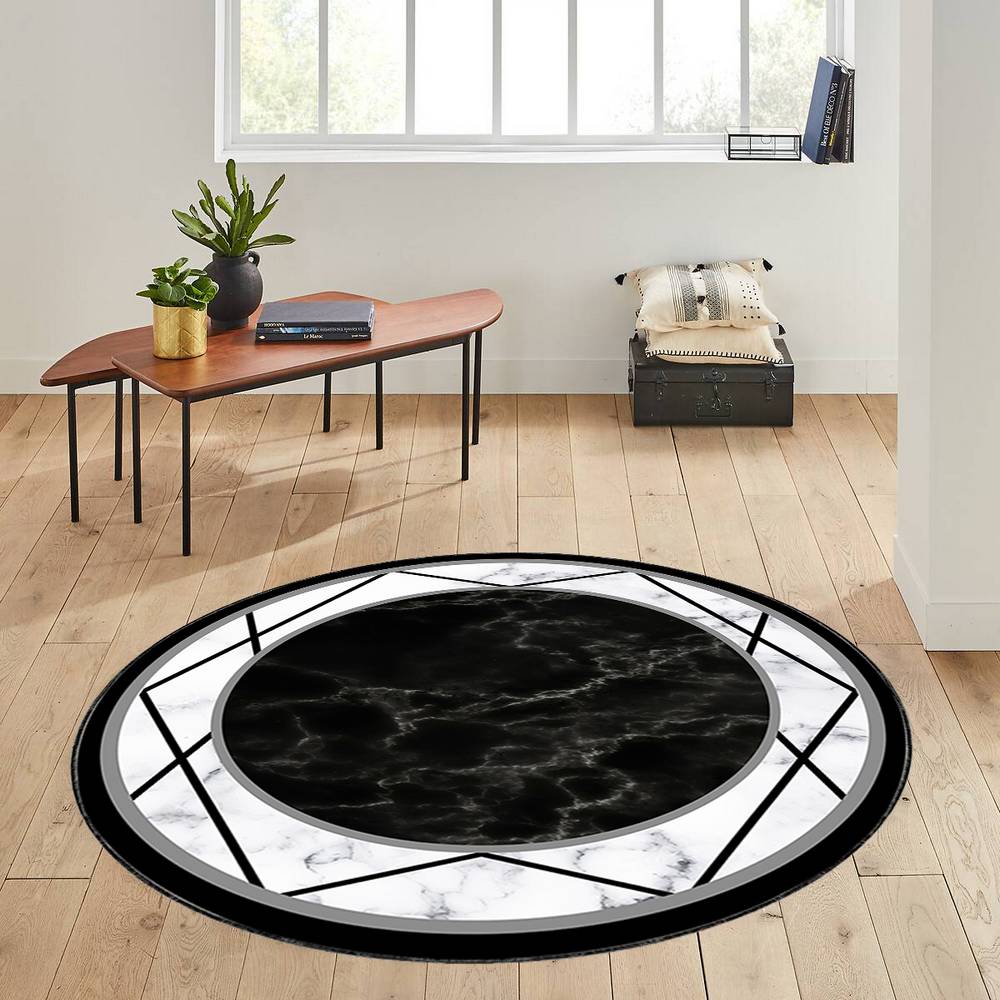 

Rovigo Home Моющийся круглый ковер с принтом RHM7022 100x100 чёрный