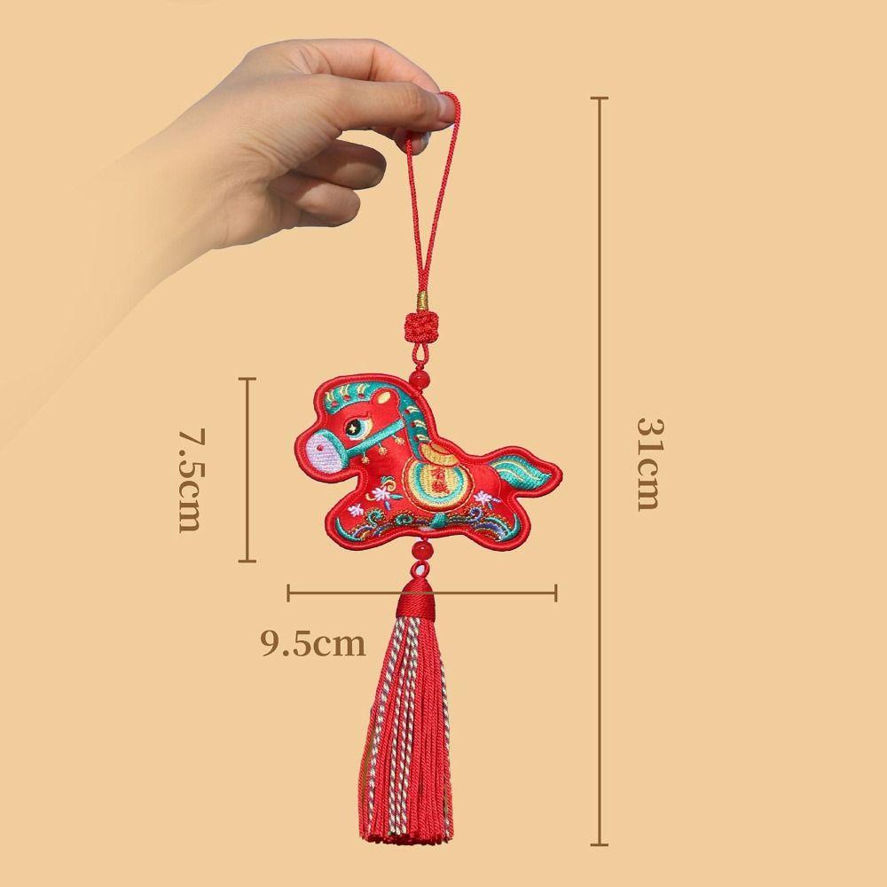 Handgjord Hästpåse Broderi Traditionell Design Hästformad Prydnad Kinesisk Stil Tofsar Doftpåse Bilhänge