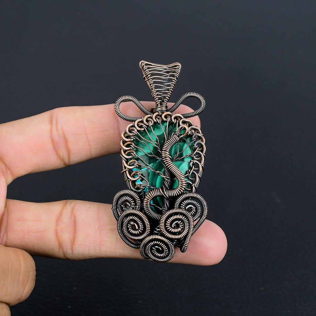 Malachite Pendant, 999 Copper Wire Wrapped Pendant Jewelry. Gift For Women Handmade Pendant Gemstone Jewelry