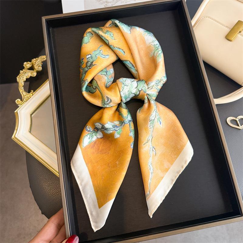 New Print Shawl Square Scarf For Women Soft Satin Wraps Neckerchief Female Hair Bands Ribbon Headband Bandana 70X70Cm