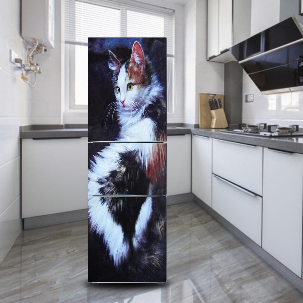 Refrigerator Wallpaper Vinyl Sticker Self-adhesive Fridge Door Cover Decal Landscape Flower Cat Cartoon Art Mural Kitchen Wardrobe Renovation Poster