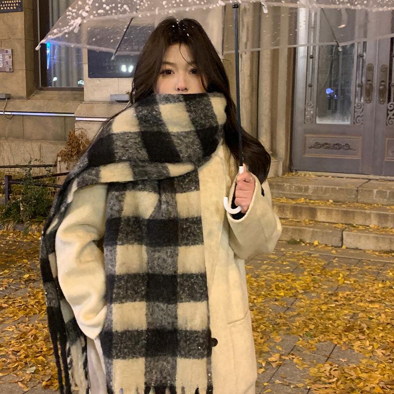 North thickened warm scarf soft waxy couple shawl winter high sense solid color versatile fringed scarf women