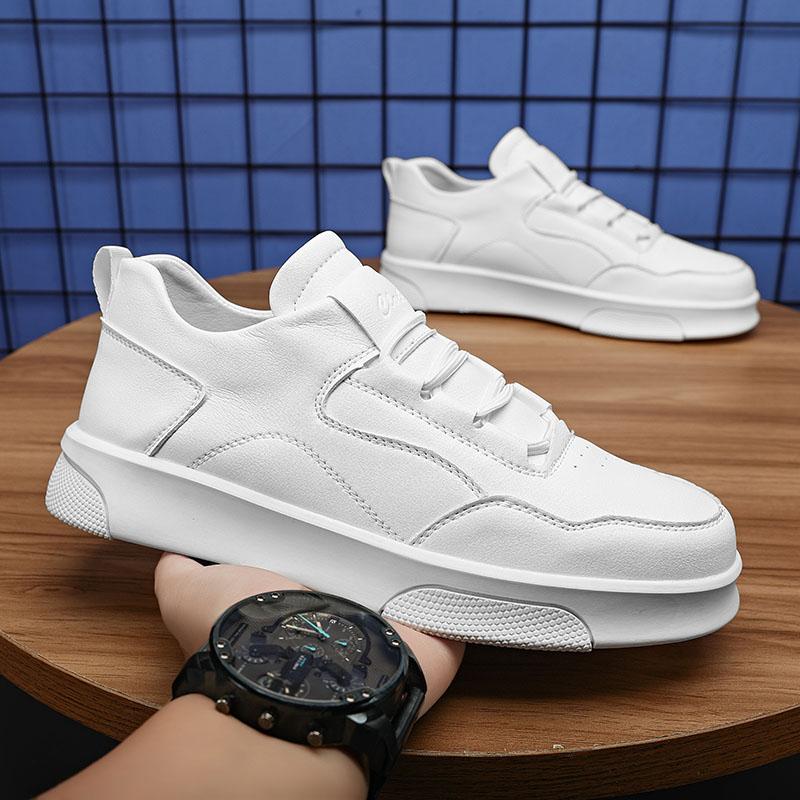 Fashion High Quality Casual Leather Antiskid Sneakers for Men Fashion 2024 New Designer Lace-Up Vulcanized Shoes Solid Color Board Shoes