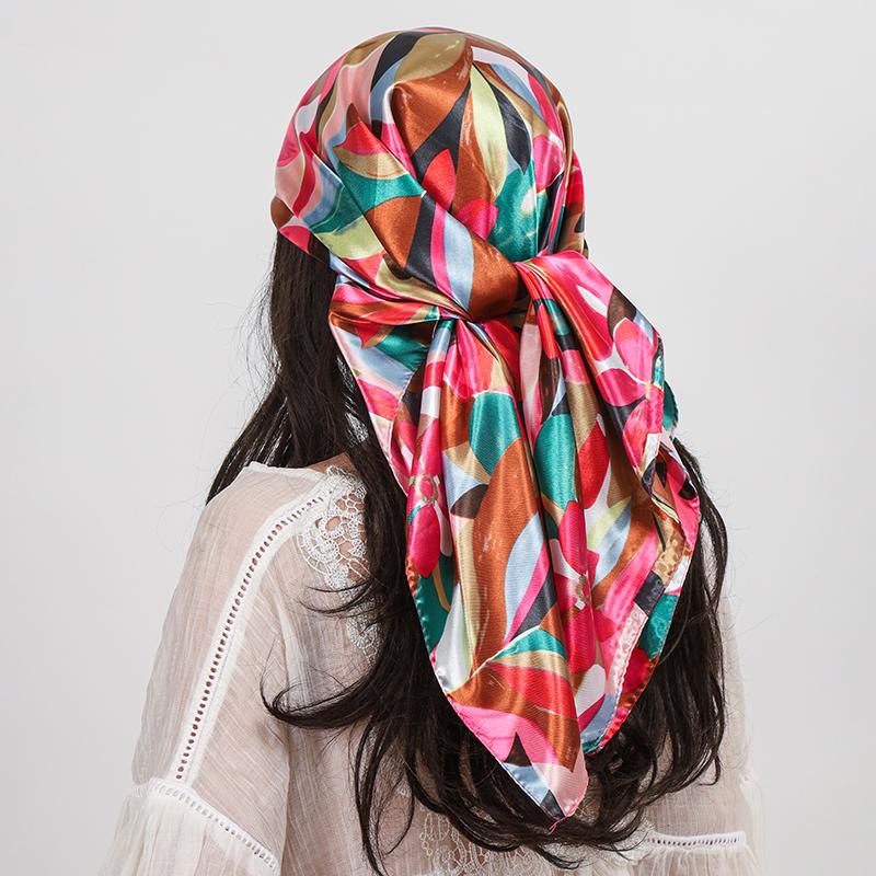 90cm Square Silky Smooth Kerchief Popular Print Headcloth Luxury Silk Scarves Fashion Shawl Bandanna Foulard Women Hijab