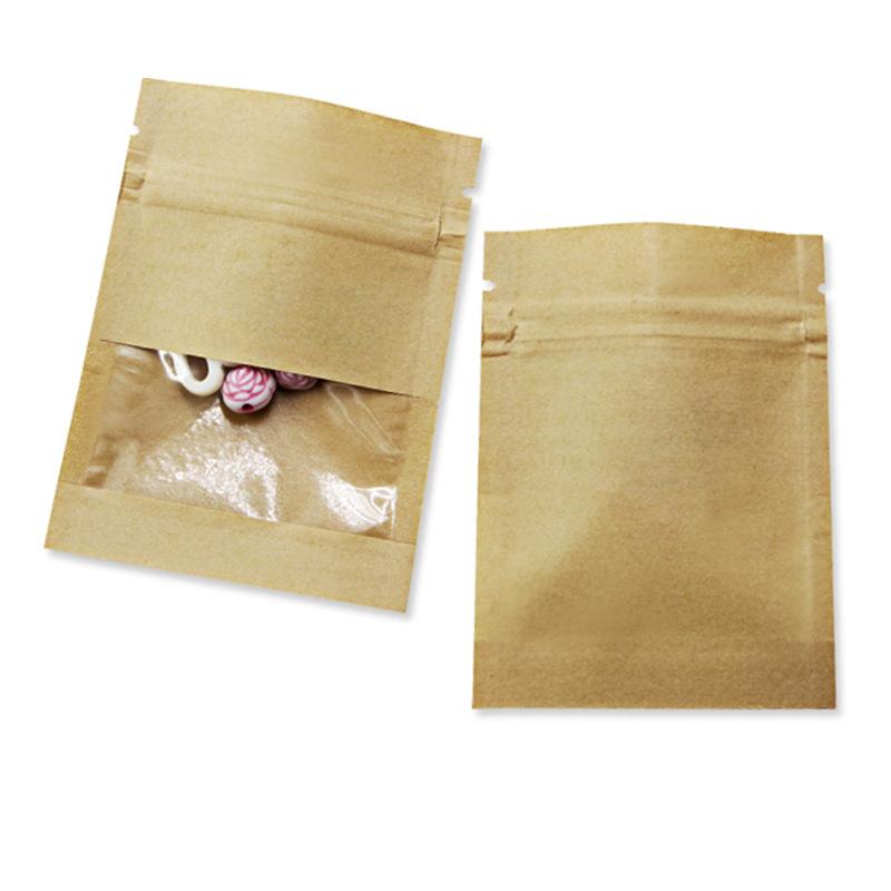 

100Pcs Kraft Paper Self Sealing Bags Seed Storage Paper Bags Small Jewelry Packaging Pouch with Clear Transparent Window 7x9cm-100pcs pack коричневий