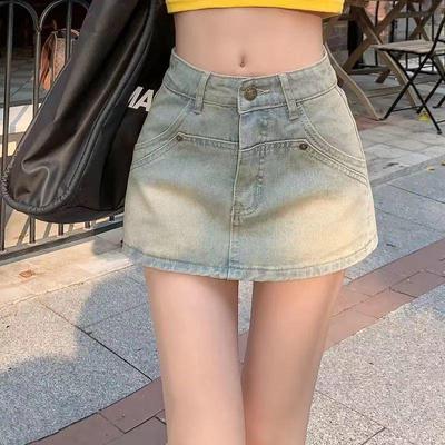 Women's High-Waist A-Line Light Retro Denim Skirt - Summer Anti-Exposure, Slimming, and Hip-Wrapped Design