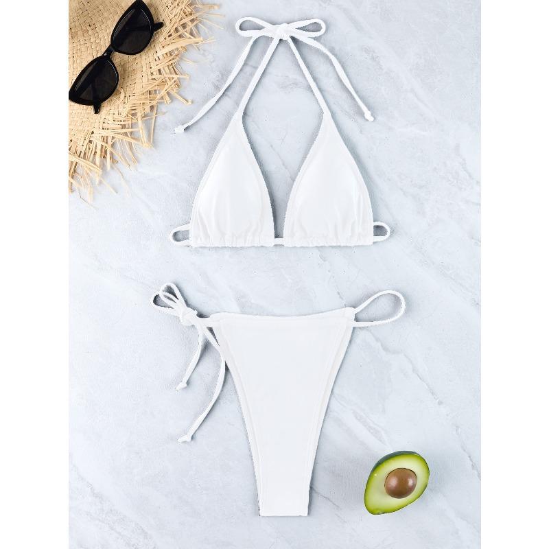 Bikini Triangolo Europeo e Americano con Laccetti al Collo e sulla Schiena Costume da Bagno Diviso Bikini da Spiaggia con Laccetti Laterali Divisi