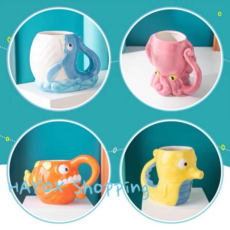 Funny Pink Octopus Ceramic Coffee Mug with Tentacle Handle Handcrafted Novelty 3D Coffee Cups Unique Birthday Gift for Friends