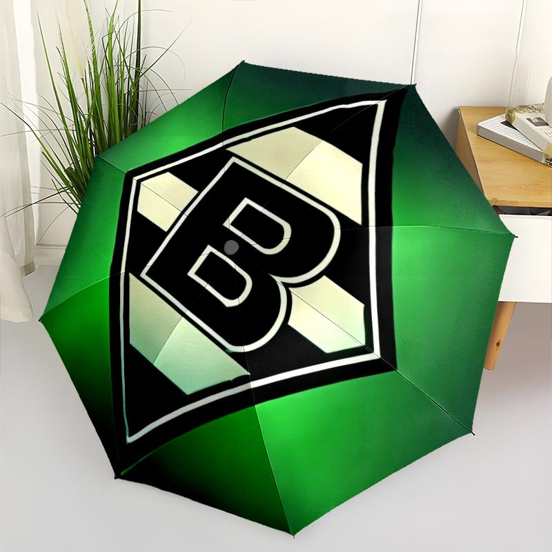 Borussia Monchengladbach logo Print Automatic Umbrella, 8 Rib Iron Frame, Plastic Handle, Suitable for Outdoor Travel &Daily , Ideal Gift
