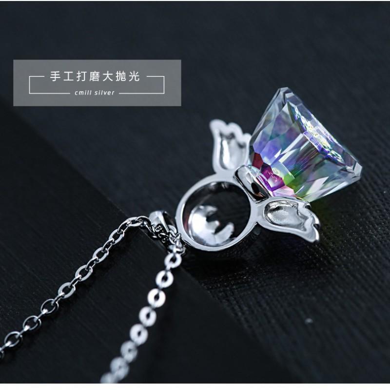 Austrian Crystal Angel Pendant Necklace O Chain Fashion Jewelry Women