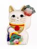 Lucky Cat Welcoming the New Year Left Paw Lucky Cat Maneki Neko Lucky Feng Shui Figurine with Offering Box (M-SIZE White) Raised/Ceramic (gei_M White)