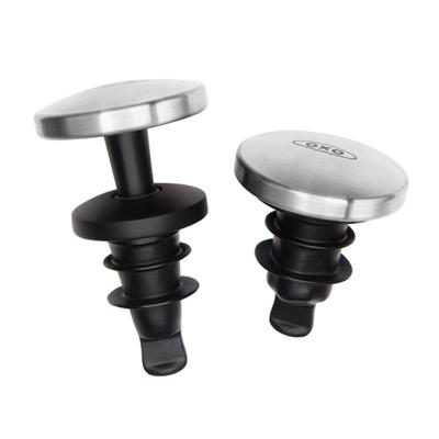 OXO One Push Wine Stopper Set, Horizontal, No Leak, Stylish, Stainless Steel, Silicone Wine Stopper