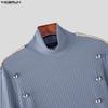 INCERUN Spring Men's High Neck Long Sleeve Buttons Decorative Fitted T-shirts Tops Undershirts
