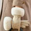 Women's Velvet Rabbit Fur Fleece-Lined Cycling Gloves - Warm, Non-Slip, Windproof, Thick Winter Gloves