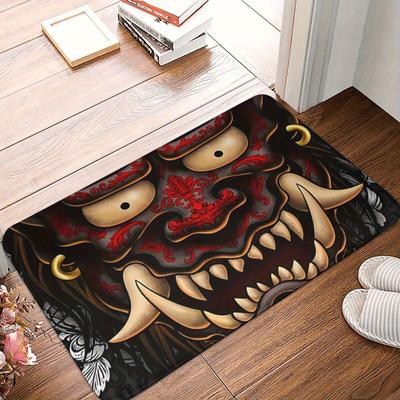 1pc Non-slip Doormat Bath Mat Tattoo Style Silvery Oni Balcony Carpet Entrance Door Rug Home Decor