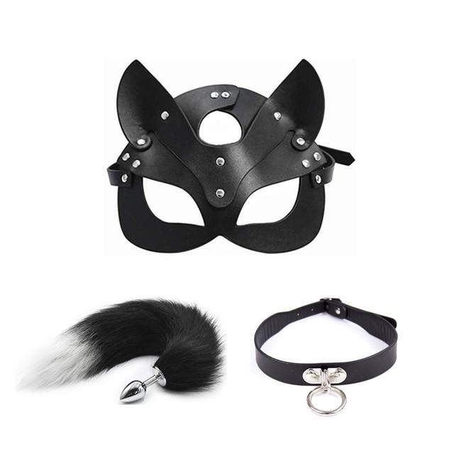 3pcs 40CM Fox Tail Anal Plug Collar Sexy Cat Mask Exotic Sex Products For Adults Games Bondage BDSM Sex Toys For Women