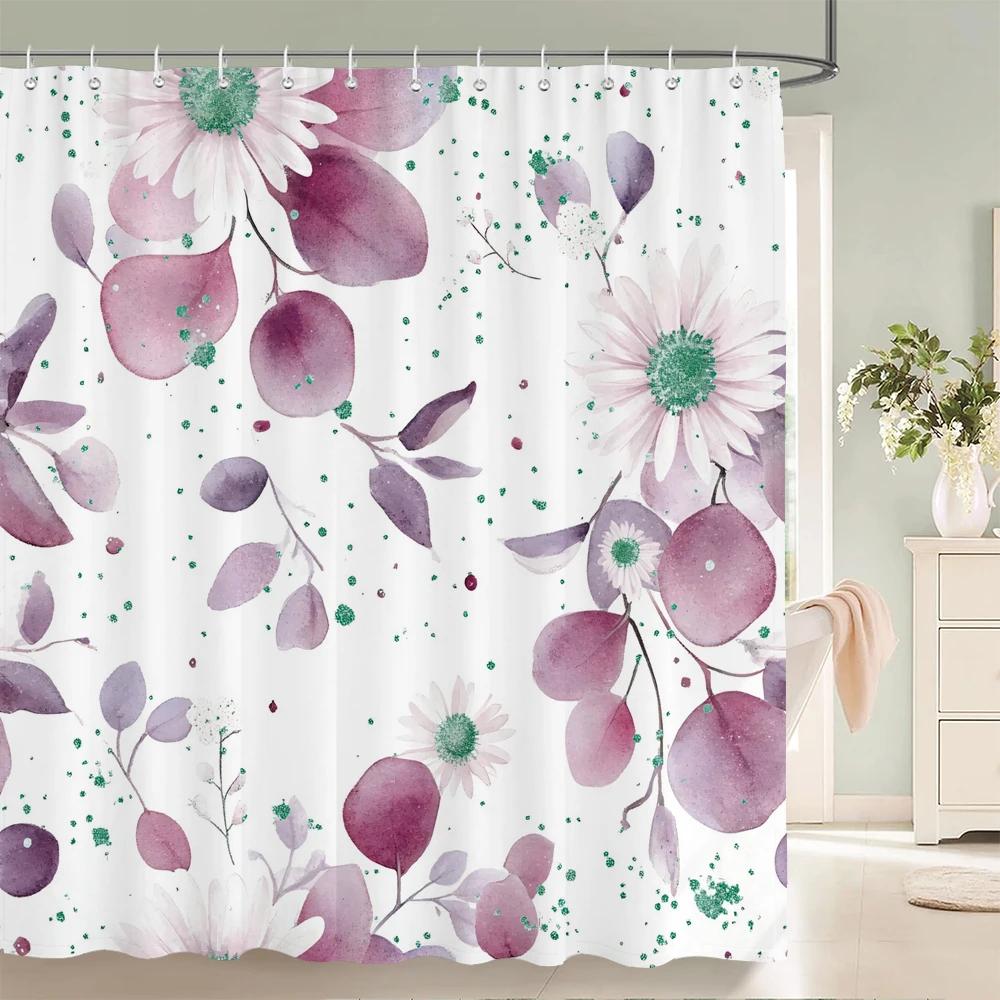 Beautiful Colorful Flower Floral Printed Shower Curtains Frabic Waterproof Polyester Decor Bath Curtain With Hooks 240X180Cm