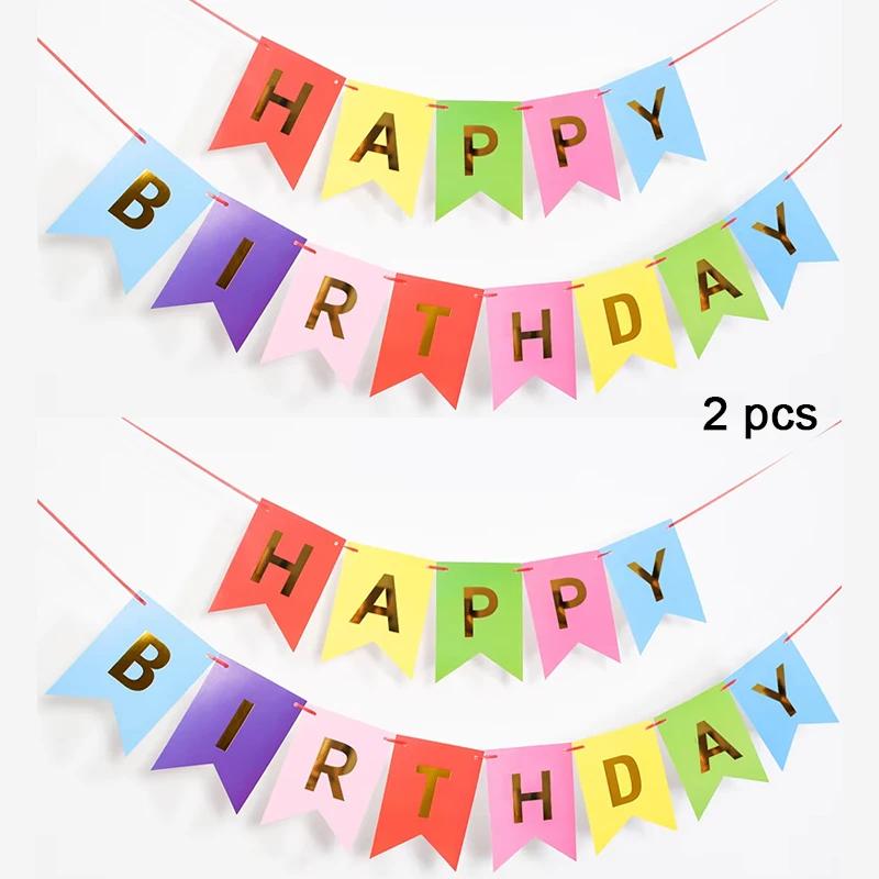 Happy Birthday Streamers Hot Stamping Dovetail Pull Flag Living Room Garden Mall Cafe Children Birthday Party Decoration Banners