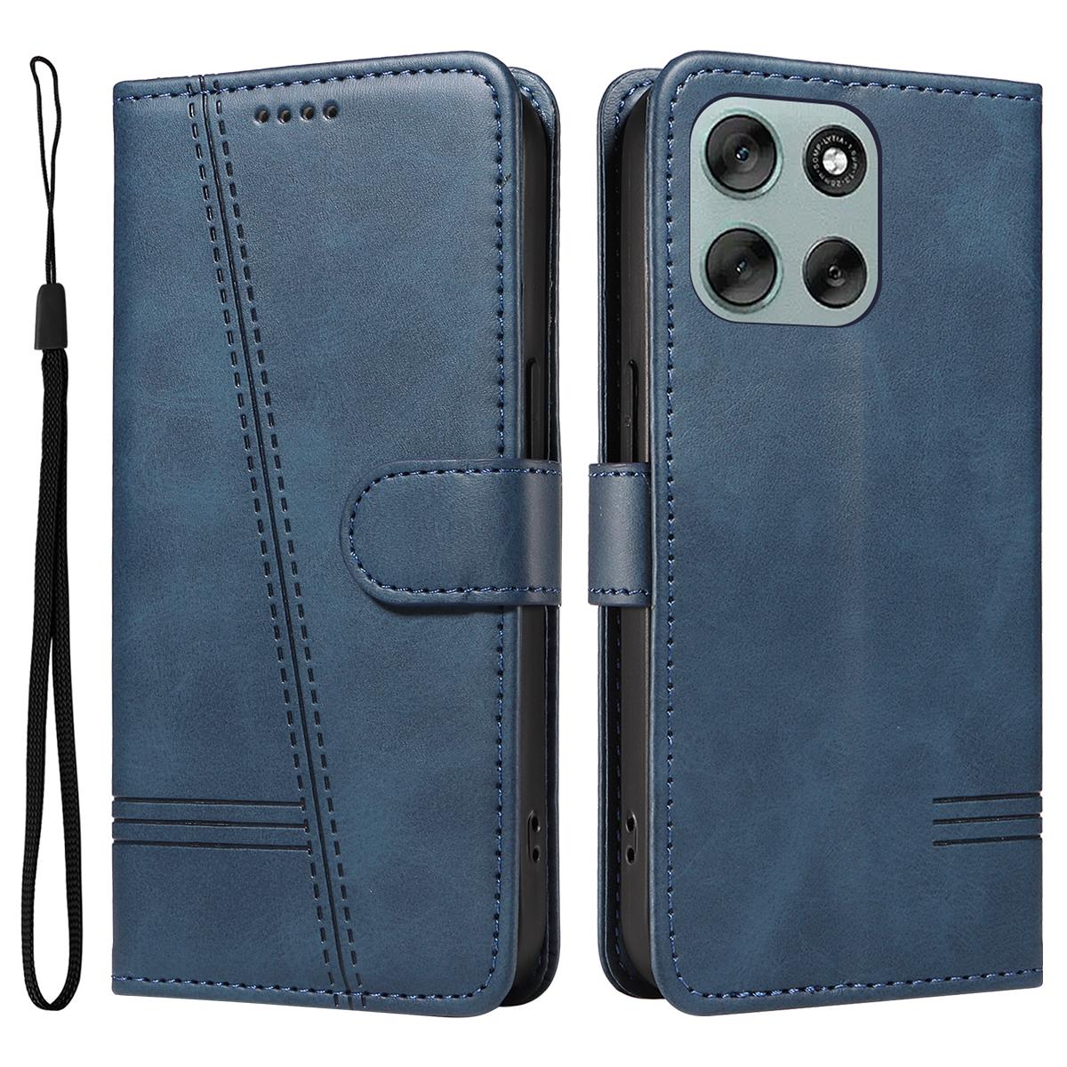 

Для Motorola Moto G56 5G Кошелек Чехол Т-образные линии Кожаный чехол для телефона Подставка Blue