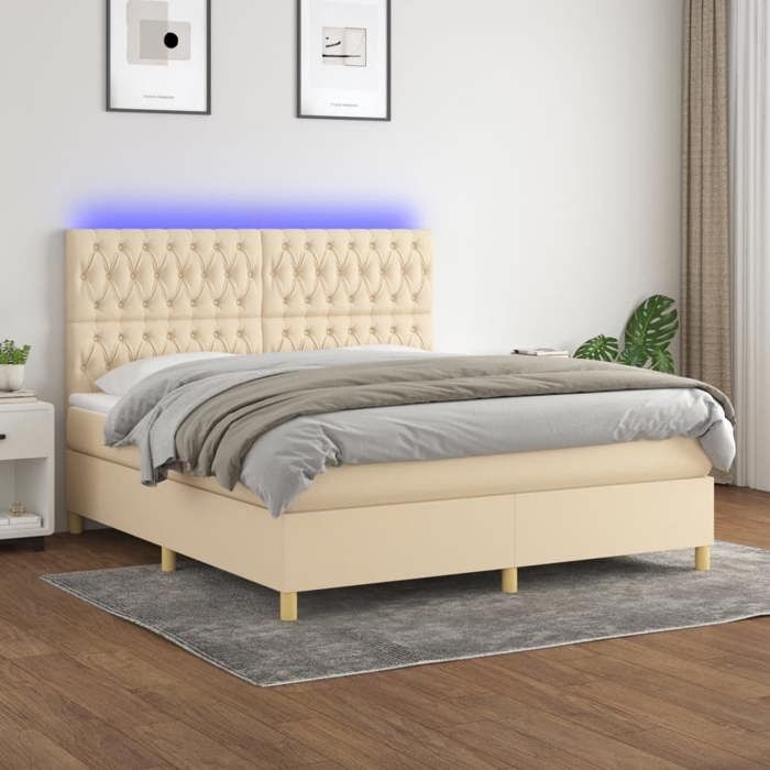 VidaXL Sommier à Lattes de Lit avec Matelas et LED, Lit Rembourré, Lit Double, Lit Adulte de Chambre à Coucher Intérieur, 3135698