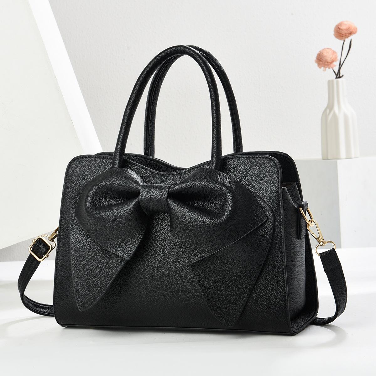 

Bow texture handbag 2025 new solid color versatile women s shoulder bag casual messenger bag 30*10*20 чёрный