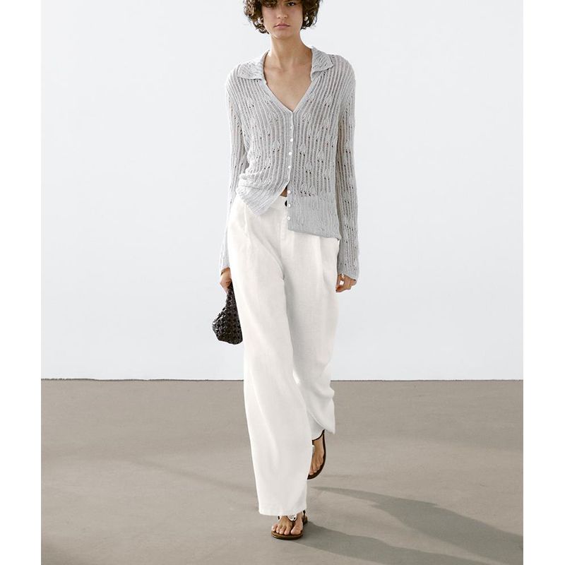 MD Summer New Arrival Women's Clothing French Lazy Style Slim Fit Cut Out Polo Collar Knitting Cardigan 5786725