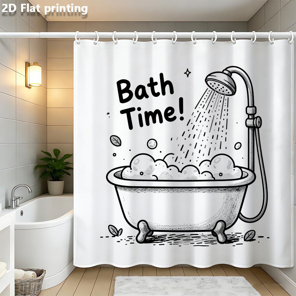 

Bath Time! Cartoon Bathtub Shower Curtain 1Pc With 12 Hooks For Bathroom Home Decor Polyester 2D Flat Print 70.8X70.8 Inch W60H190(CM)-1 Pcs