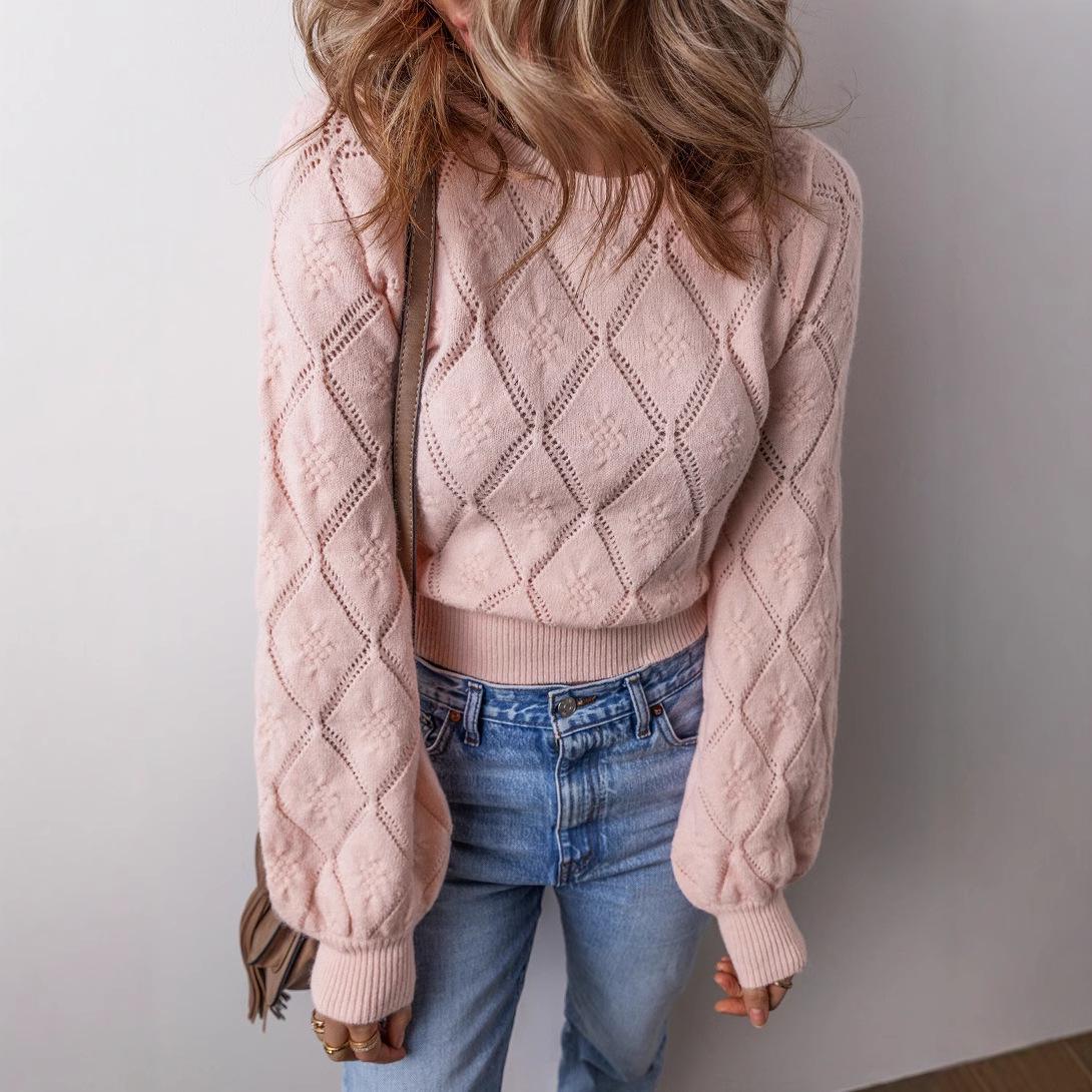 

Shiying Women s Winter Diamond Texture Round Neck Sweater: European & American Casual Style Knitwear Large рожевий