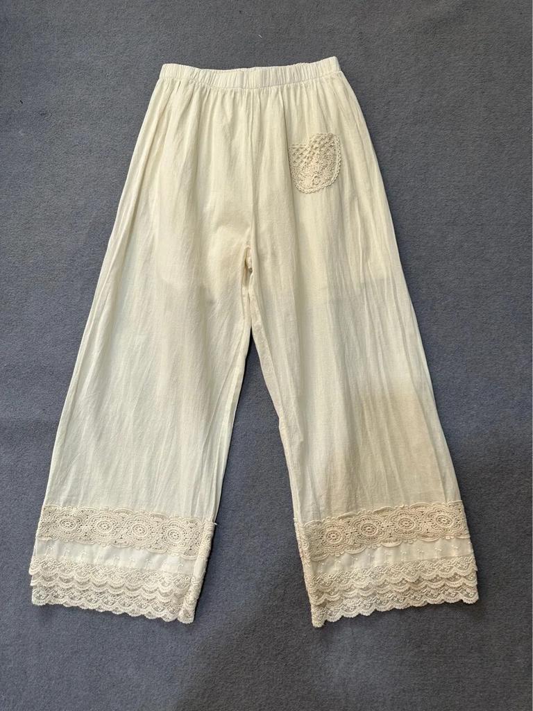 Johnature Mori Render Bavlněné kalhoty v délce ke kotníkům Letní Japonský elastický pas Patchwork Výšivka Volné Dámské kalhoty