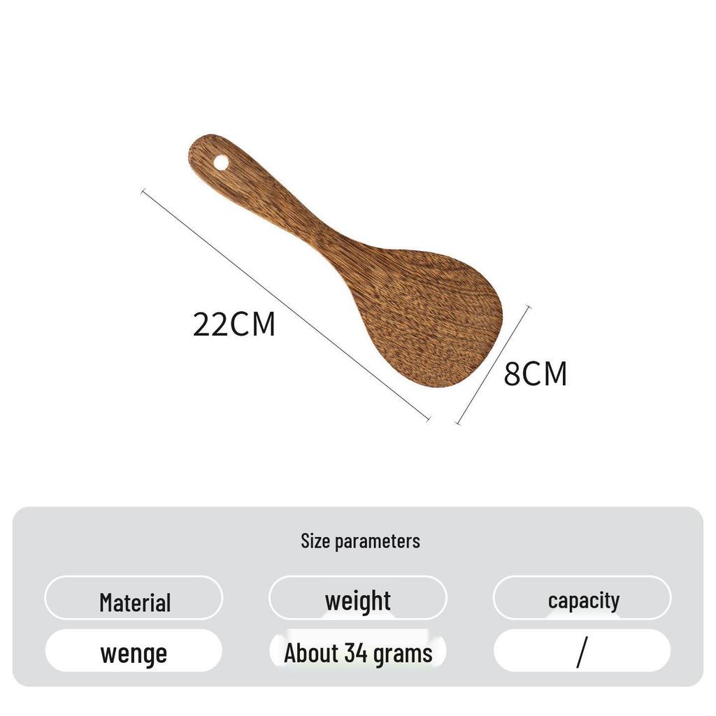 Unpainted Wenge Wood Long-Handled Spatula for Non-Stick Pans - Solid Wood Cooking Utensil, Ladle & Tableware