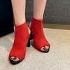 Women's Square Heel Sandals Summer New Round Head Fabric Fabric Anti-slip Wear-resistant High Heels