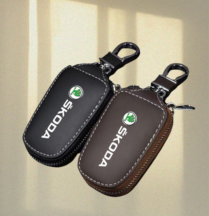 LQLT3 Leather Car Key Case Keychain for Skoda Kodiaq Rapid Fabia Enyaq Superb Octavia Karoq Key Cover Protector Bag Accessories