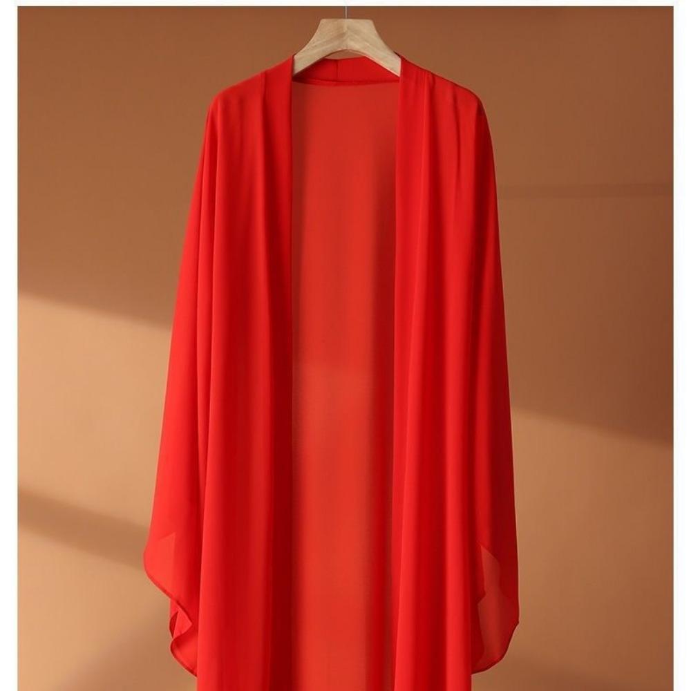 Xita Fashion Jas Lange Chiffon Vest Dames Zomer Dun Zonwerend Airconditioning Shirt Nieuwe Buitenlandse Stijl Leeftijd Verminderende Hanfu Sjaal L rood
