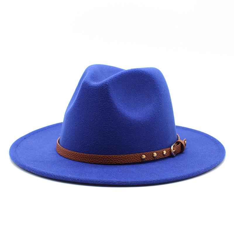British jazz top hat autumn and winter new woolen hat for men and women simple felt big eaves hat trendy flat edge hat