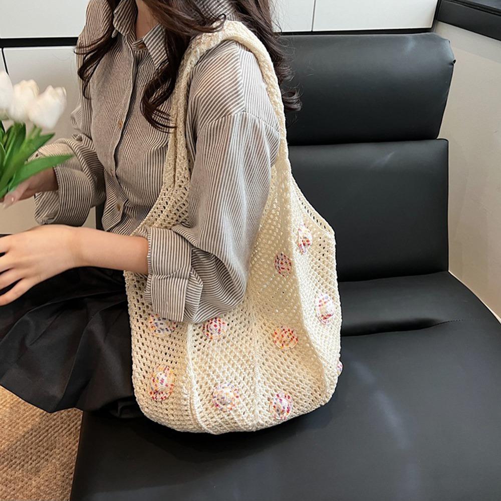 

Large Capacity Crochet Shoulder Bag Sweet Casual Tote Bag Trendy Woven Beach Bag Travel хакі